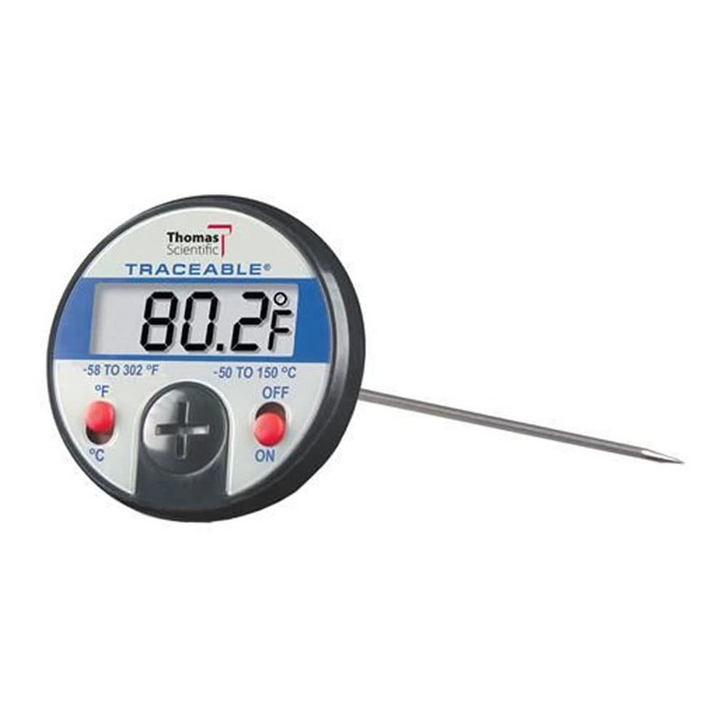Plastic and Stainless Steel Traceable Dial Thermometer, with Jumbo LCD Display, 5-1/4" Stem, -58 to 302 degree F