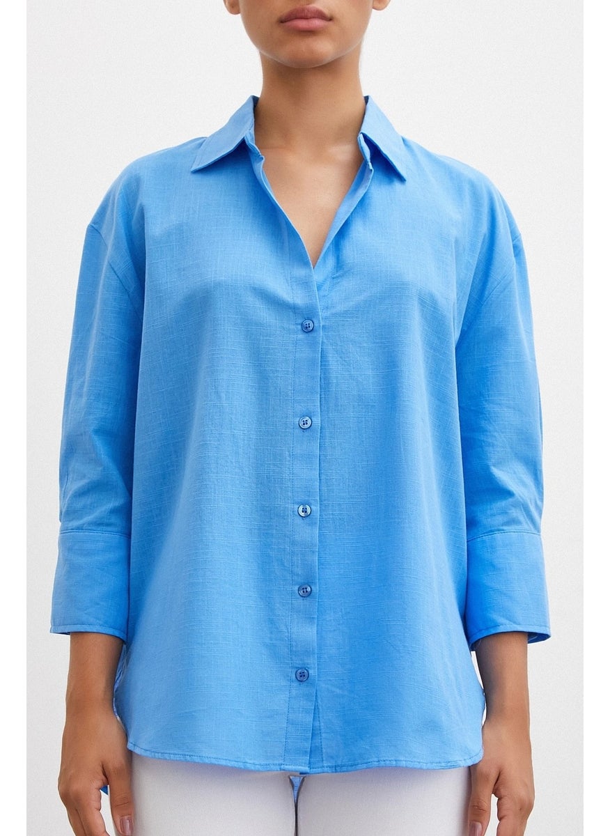 Wide Cuffed Linen Shirt Blue - pzsku/Z28A9B4B9341AC0095B63Z/45/_/1741336265/66b37251-e545-4a4f-bcd8-7492a7e0125b