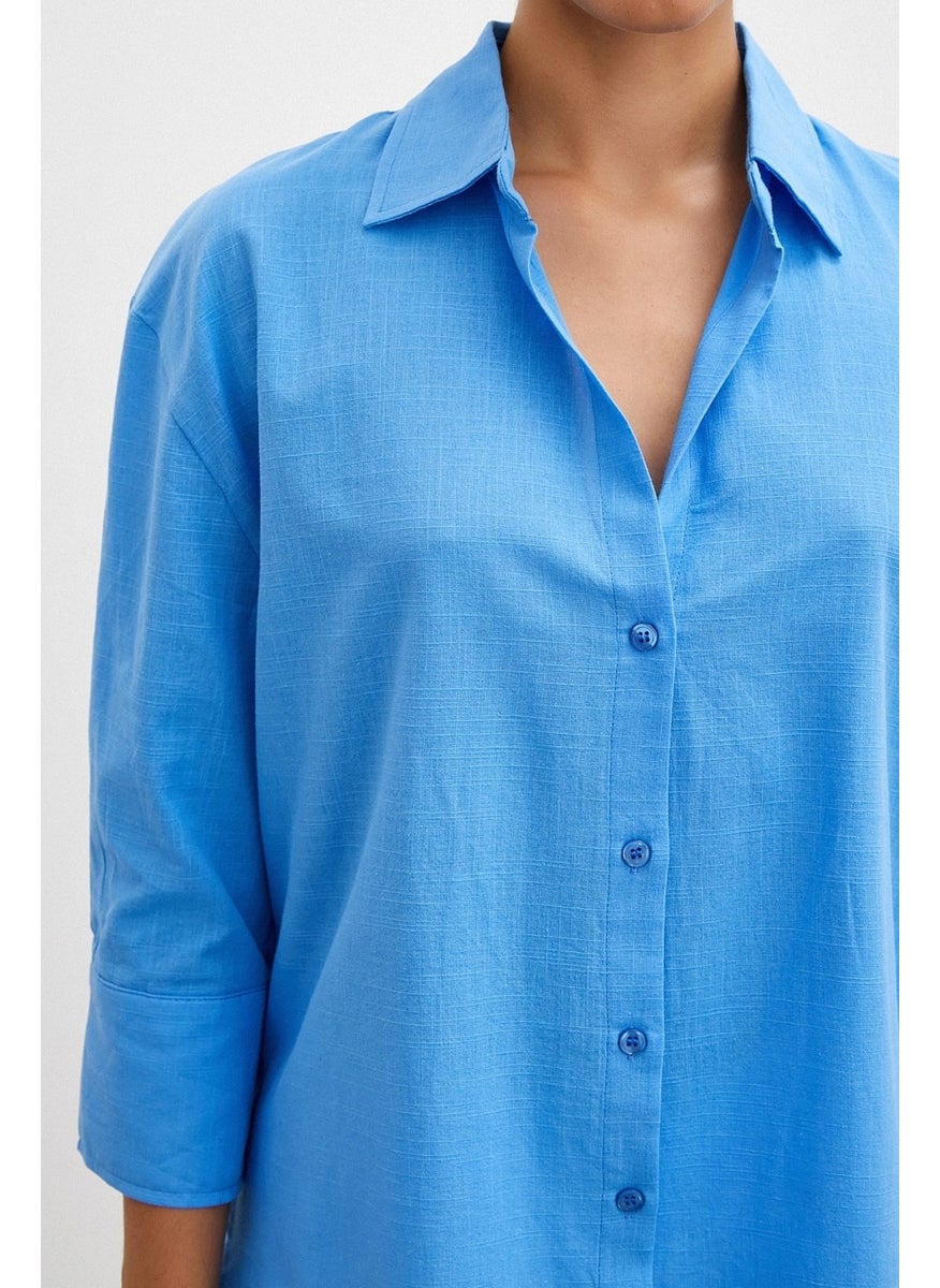 Wide Cuffed Linen Shirt Blue - pzsku/Z28A9B4B9341AC0095B63Z/45/_/1741336268/a55c46a2-94a8-4b46-8f77-383644cb57a7