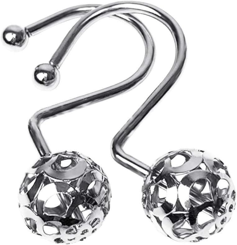 Gracelife 12Pcs Hollow Ball Shower Curtain Hooks Luxury Quality Rustproof Stainless Steel Shower Curtain Rings Hooks for Bathroom Rod (Chrome) - Image 1