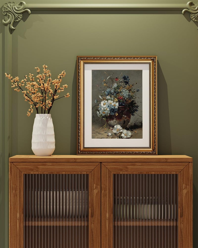 ARPEOTCY Vintage Gold Framed Daisies Wall Art, Bedroom Bathroom Living Room Retro Floral Picture Wall Decor, Canvas Prints, Antique Picture Frame Still Life Paintings Home Farmhouse Decor, 13x16 Inch - Image 3