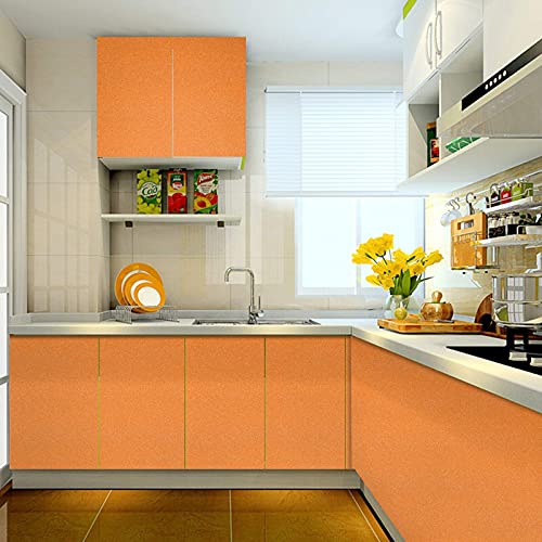 WALLTON Orange Gloss Peel and Stick Self-Adhesive Removable Thicken Waterproof for Kitchen Countertop Cabinet Wardrobe - 12''X''48 Inches, Vinyl, Wall - Image 3