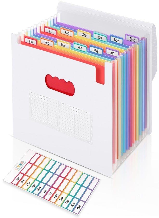 SKYDUE Accordion File Organizer, 12 Pockets File Folders, Letter Size Expanding File Folder with Colored Tabs and Expandable Cover White - Image 1