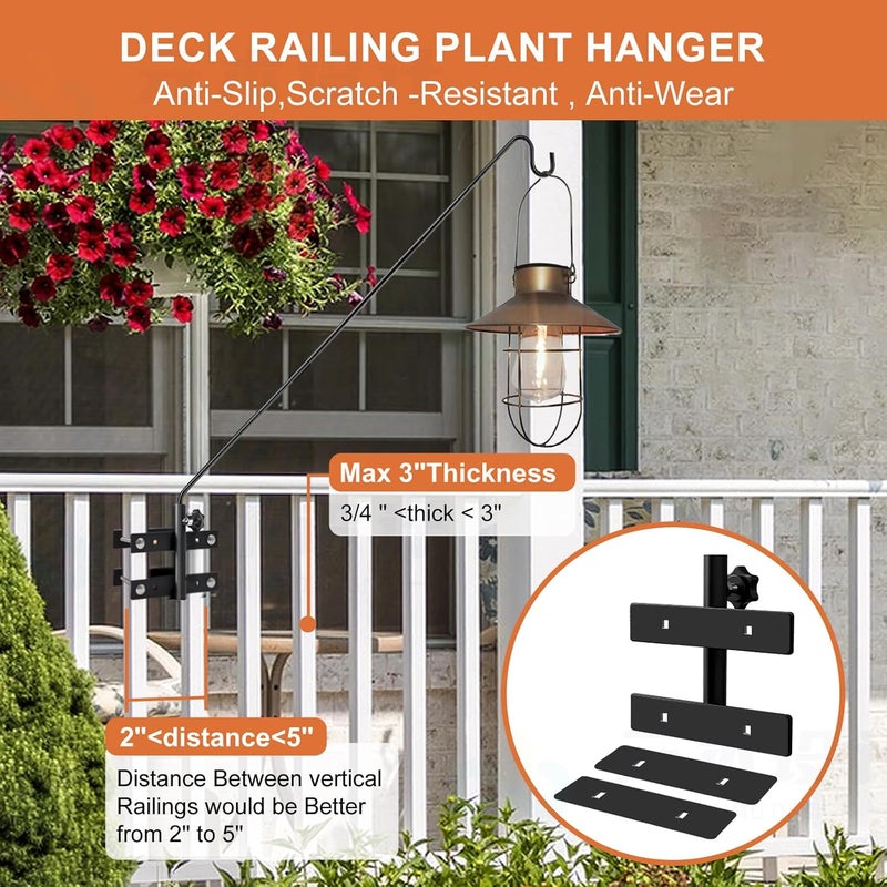 IVOODi Heavy Duty Deck Hook-Deck Railing Plant Hanger, 29 to 43 Inch Extended Bird Feeder Hanger W/Double Clamps,Versatile Deck Shepherd Hook for Hanging Bird Feeders,Lanterns,Planters etc. - Image 4
