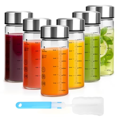 Luxfuel 12 oz Glass Juice Bottles with Lids, 6 Pack Wide Mouth Borosilicate Glass Bottles with Stainless Steel Lids, Heat-Resistant, Leakproof & Reusable for Juicing, Smoothies, Milk, Water, BPA-Free - Image 1