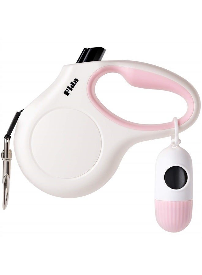 Retractable Dog Leash with Dispenser and Poop Bags, 10 ft Pet Walking Leash for X-Small Dog or Cat up to 18 lbs, Anti-Slip Handle, Tangle Free, Reflective Nylon Tape (XS, White)