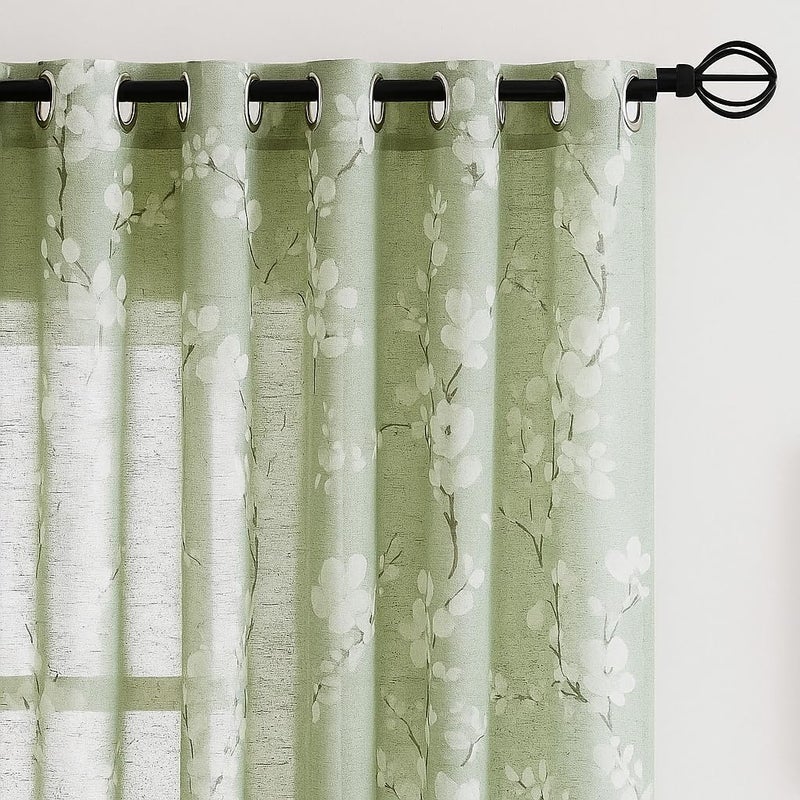 BFAM Sheer Curtain with Floral Print, Premium Printed Sheer Drapes, Eyelet/Grommet Curtain for Living Room, Bedroom, Light Filtering Curtains, Green Floral 7 Feet,Pack of 1 Curtain - Image 2