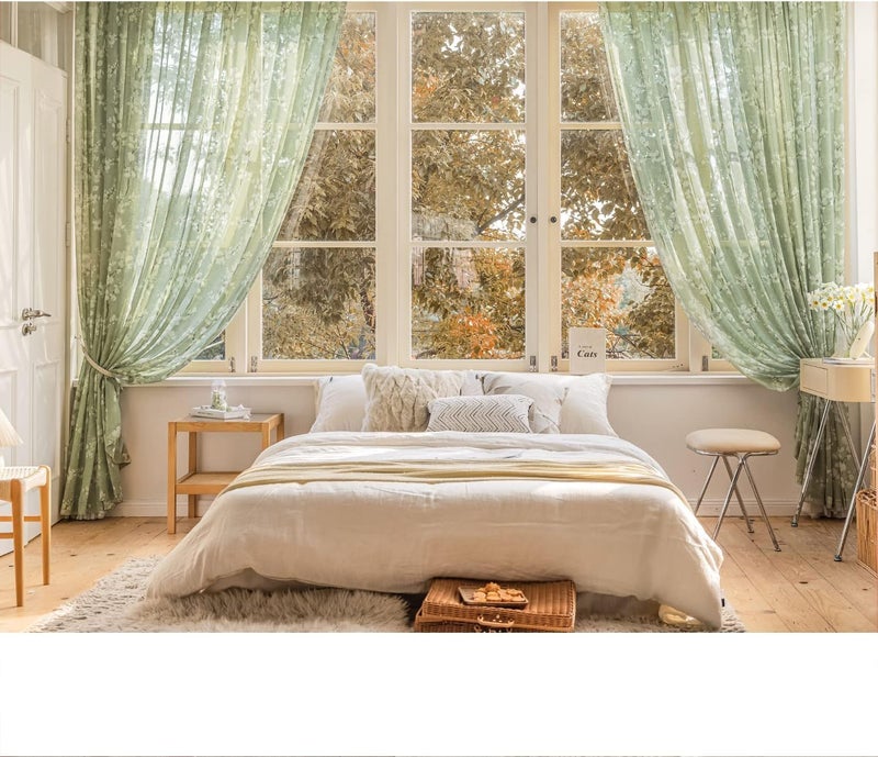 BFAM Sheer Curtain with Floral Print, Premium Printed Sheer Drapes, Eyelet/Grommet Curtain for Living Room, Bedroom, Light Filtering Curtains, Green Floral 7 Feet,Pack of 1 Curtain - Image 4