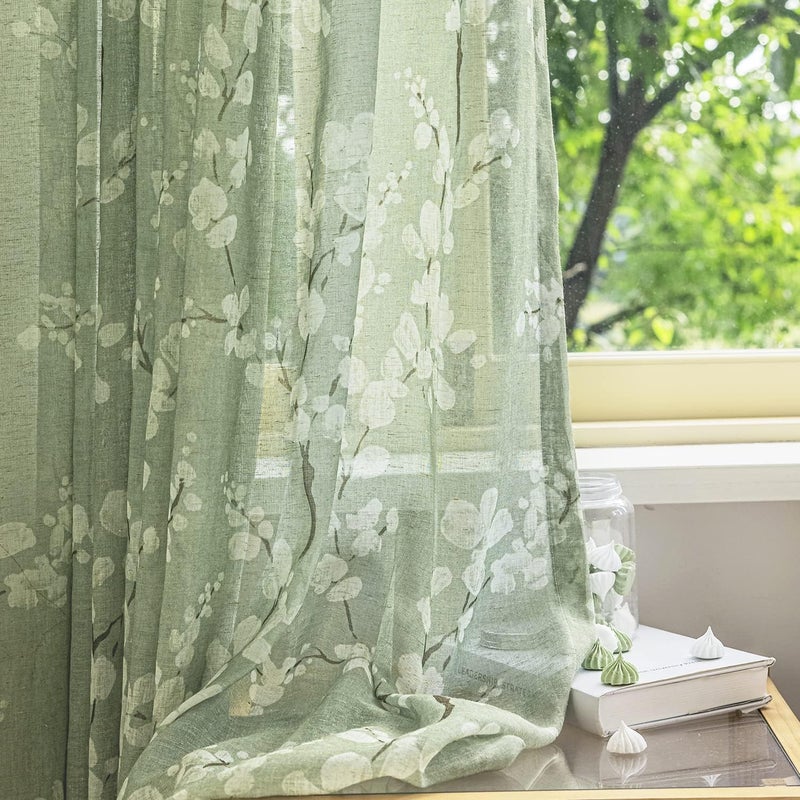 BFAM Sheer Curtain with Floral Print, Premium Printed Sheer Drapes, Eyelet/Grommet Curtain for Living Room, Bedroom, Light Filtering Curtains, Green Floral 7 Feet,Pack of 1 Curtain - Image 3
