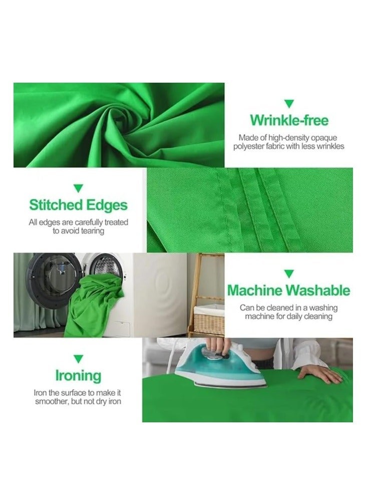 Xria 3x2m Green Screen Backdrop 10x6.5FT Chroma Key Photography Background – Washable Anti-Wrinkle Polyester Cloth with Rod Pocket & 4 Hanging Clips – Studio, Video Recording, Streaming & Zoom - Image 3