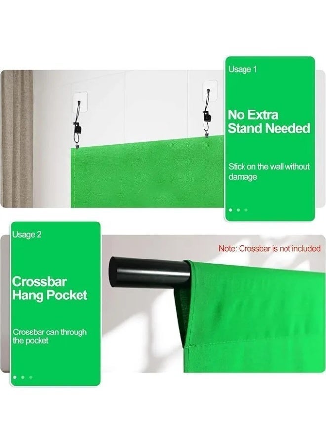 Xria 3x2m Green Screen Backdrop 10x6.5FT Chroma Key Photography Background – Washable Anti-Wrinkle Polyester Cloth with Rod Pocket & 4 Hanging Clips – Studio, Video Recording, Streaming & Zoom - Image 4