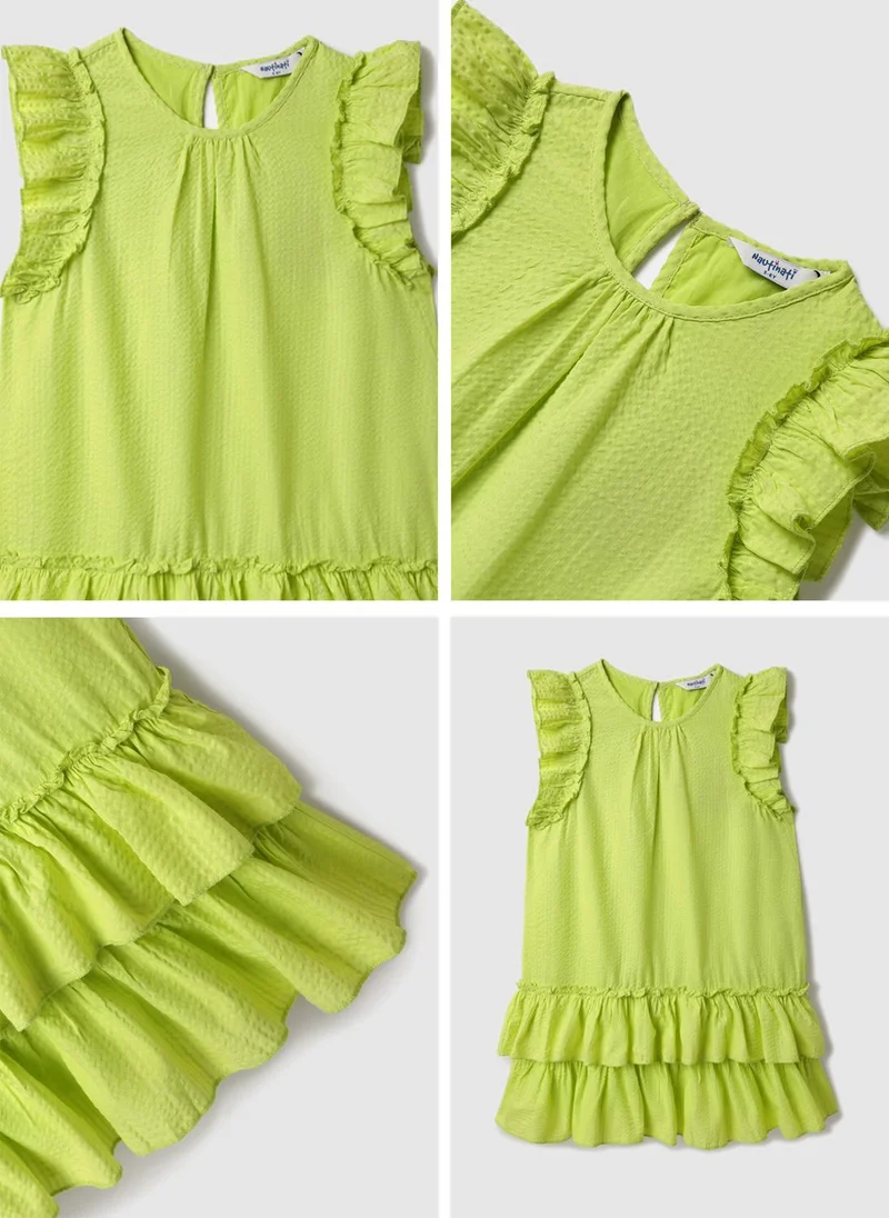 Nautinati  Nautinati Woven Lime Green Tiered Dress for Girls for Women | Best Price UAE