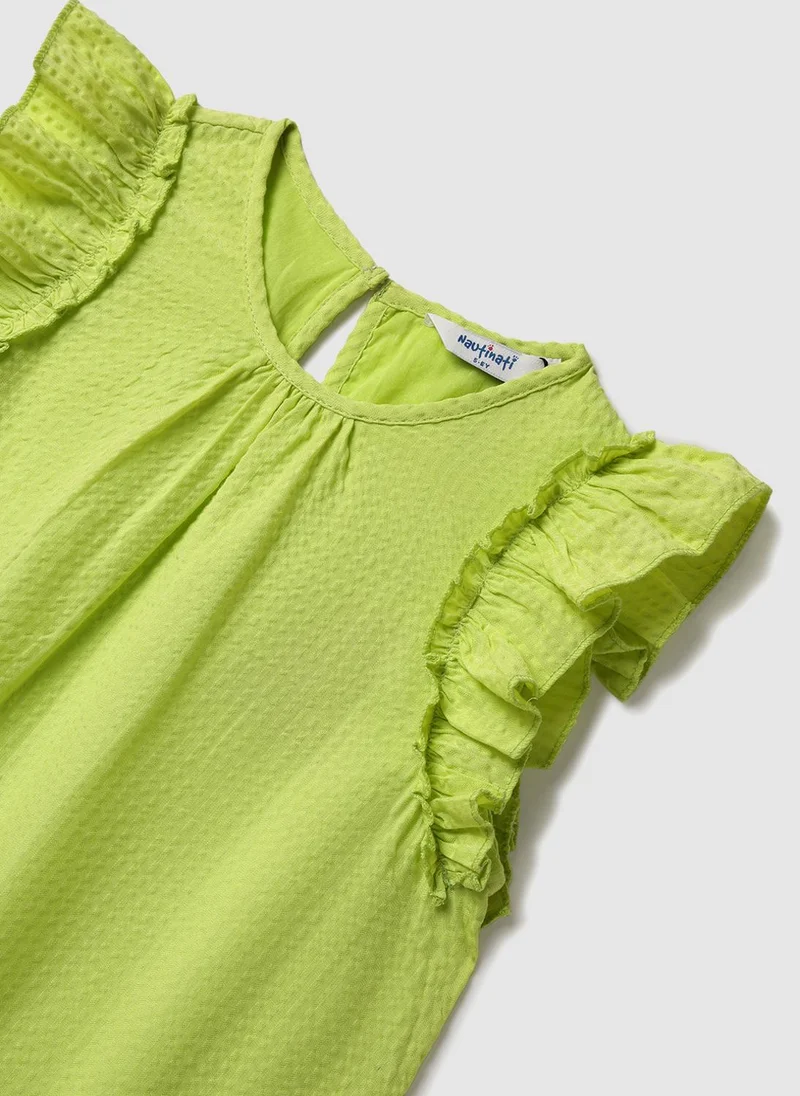 Nautinati  Nautinati Woven Lime Green Tiered Dress for Girls for Women | Best Price UAE