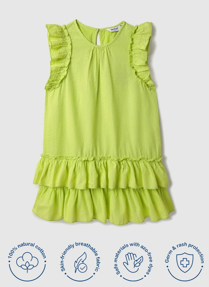 Nautinati  Nautinati Woven Lime Green Tiered Dress for Girls for Women | Best Price UAE