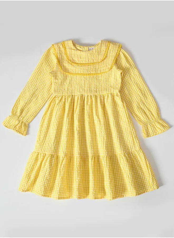 بيلا مودا Bella Moda Gingham Print Tiered Knee-Length Dress