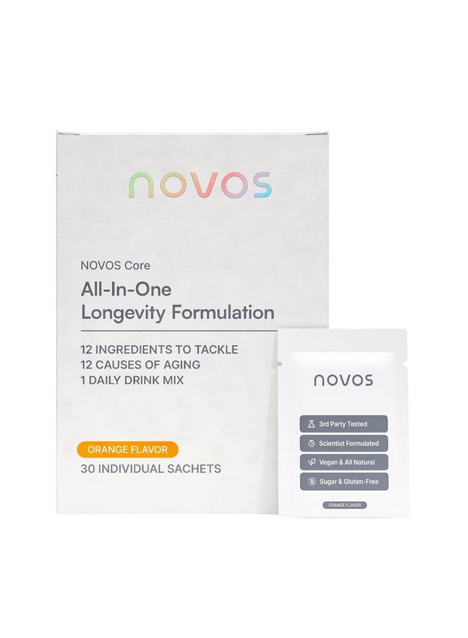 Novos مزيج نوفوس الأساسي لطول العمر، مكمل مضاد للشيخوخة، مسحوق مشروب بنكهة البرتقال - دعم البشرة، الطاقة، دعم المزاج، دعم النوم والإدراك - 30 حصة - Image 1
