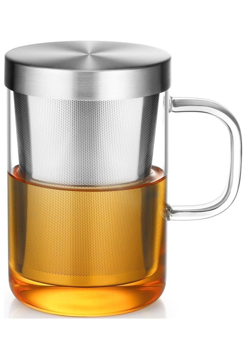 1Chase 500 ML Borosilicate Glass Tea Cup with Stainless Steel Infuser and Lid, Durable and Elegant Tea Mug, Stylish Glass Teacup - Image 1