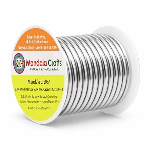 Mandala Crafts 8 Gauge Anodized Aluminum Craft Wire for Jewelry Making 32 FT Colored Flexible Silver Tone Wire Bendable for Bonsai Armature Crafting Sculpting - Image 1