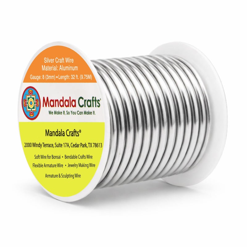 Mandala Crafts 8 Gauge Anodized Aluminum Craft Wire for Jewelry Making 32 FT Colored Flexible Silver Tone Wire Bendable for Bonsai Armature Crafting Sculpting - Image 3