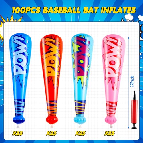 Seematn 100 Pcs Mardi Gras Throws Bulk Pow Inflatable Baseball Bats 17 Inch Inflatable Blow up Bats for Kids Carnival Game Prizes Bulk Carnival Hero Sports Prizes Favors BlueDark BluePinkRed - Image 5