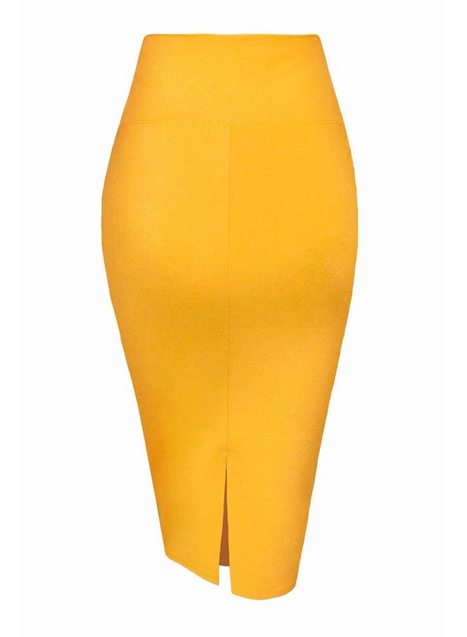 MINEFREE Women's Premium High Waist Nylon Ponte Stretch Office Pencil Skirt Solid Mustard 3XL - Image 3