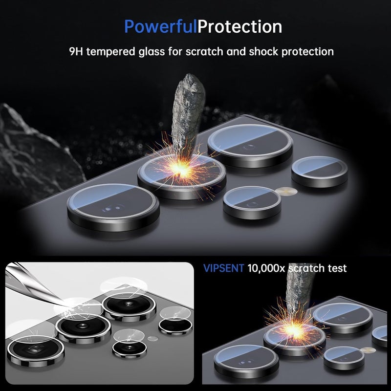 OpenTech ® Premium Camera Lens Protector Tempered Glass Compatible For Samsung Galaxy S24 Ultra with Individual Camera Lens Ring Protector (Black) - Image 2