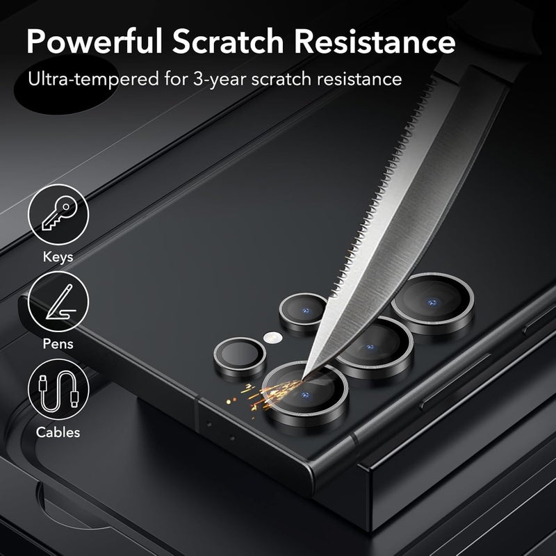 OpenTech ® Premium Camera Lens Protector Tempered Glass Compatible For Samsung Galaxy S24 Ultra with Individual Camera Lens Ring Protector (Black) - Image 3