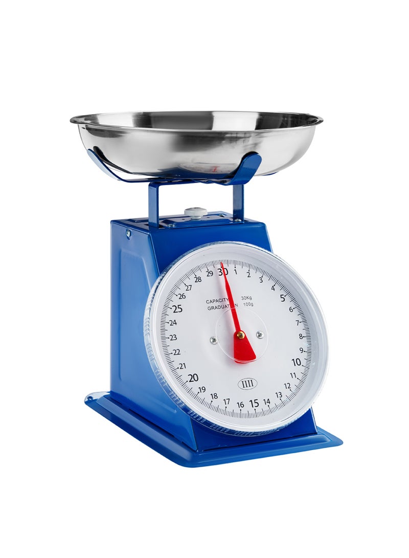 لوازم ميزان ازرق - 30 كغ - ميزان مطبخ ميكانيكي دائري ثقيل للاستخدام المنزلي والتجاري، مزود بوعاء قابل للإزالة لسهولة التنظيف، مناسب للتحكم والقياس حصص الطعام، والخبز، والمطاعم، وإعداد الوجبات. - Image 1