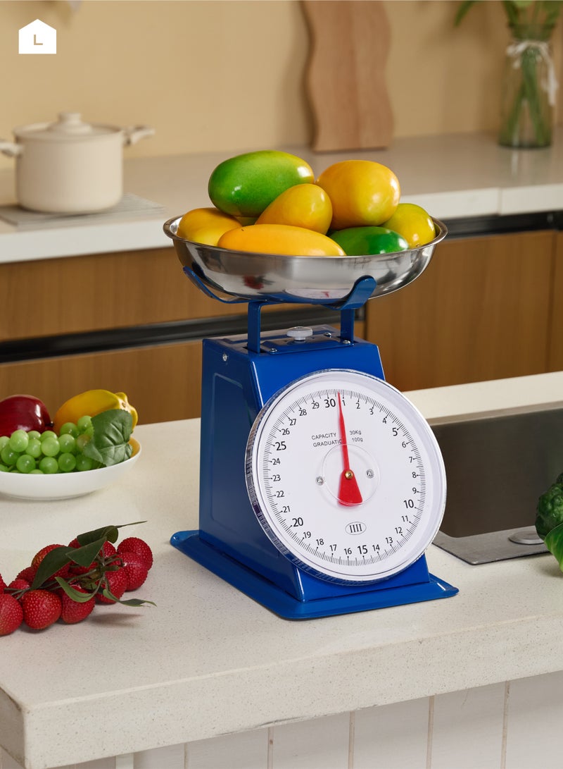 لوازم ميزان ازرق - 30 كغ - ميزان مطبخ ميكانيكي دائري ثقيل للاستخدام المنزلي والتجاري، مزود بوعاء قابل للإزالة لسهولة التنظيف، مناسب للتحكم والقياس حصص الطعام، والخبز، والمطاعم، وإعداد الوجبات. - Image 5