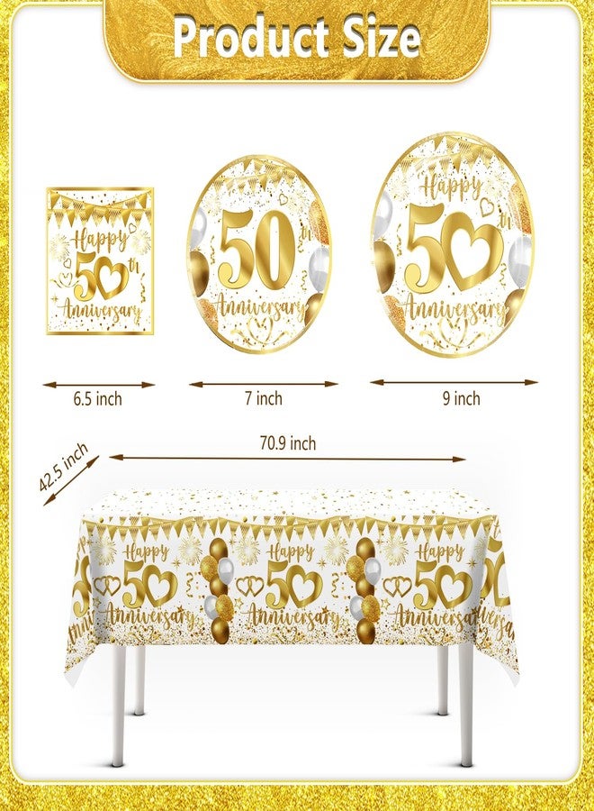 cocomigo 162pc 50th Anniversary Decorations - Tableware Set with Plates, Napkins, Banner, Tablecloth, Balloons - Serves 25 - Image 4