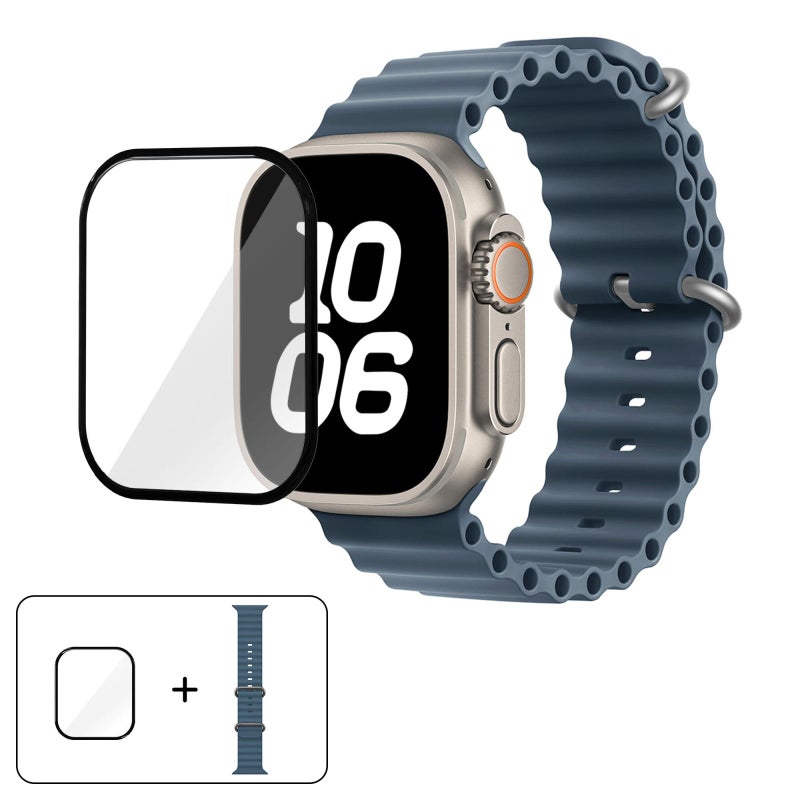 For Apple Watch Ultra 2 / 1 49Mm Ocean Silicone Watch Band With 3D Curved Film(Rock Cyan) - Image 1