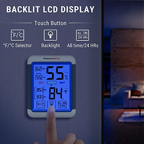 ThermoPro TP55 Digital Indoor Hygrometer Thermometer, 4-Inch Temperature / Humidity Monitor with Touchscreen and Backlit, Indoor Room Thermometer / Humidity Meter for House Home Greenhouse - Image 3