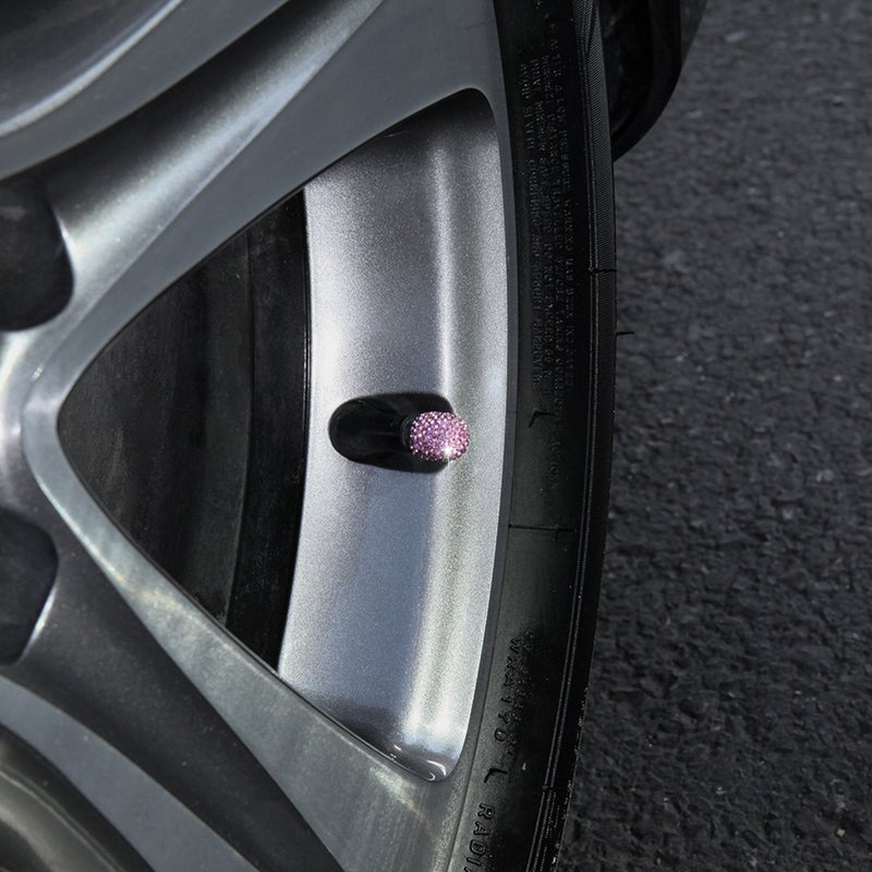 🚗 أغطية صمامات إطارات سيارة مزينة بأحجار كريمة وردي ٤ قطع - Image 1