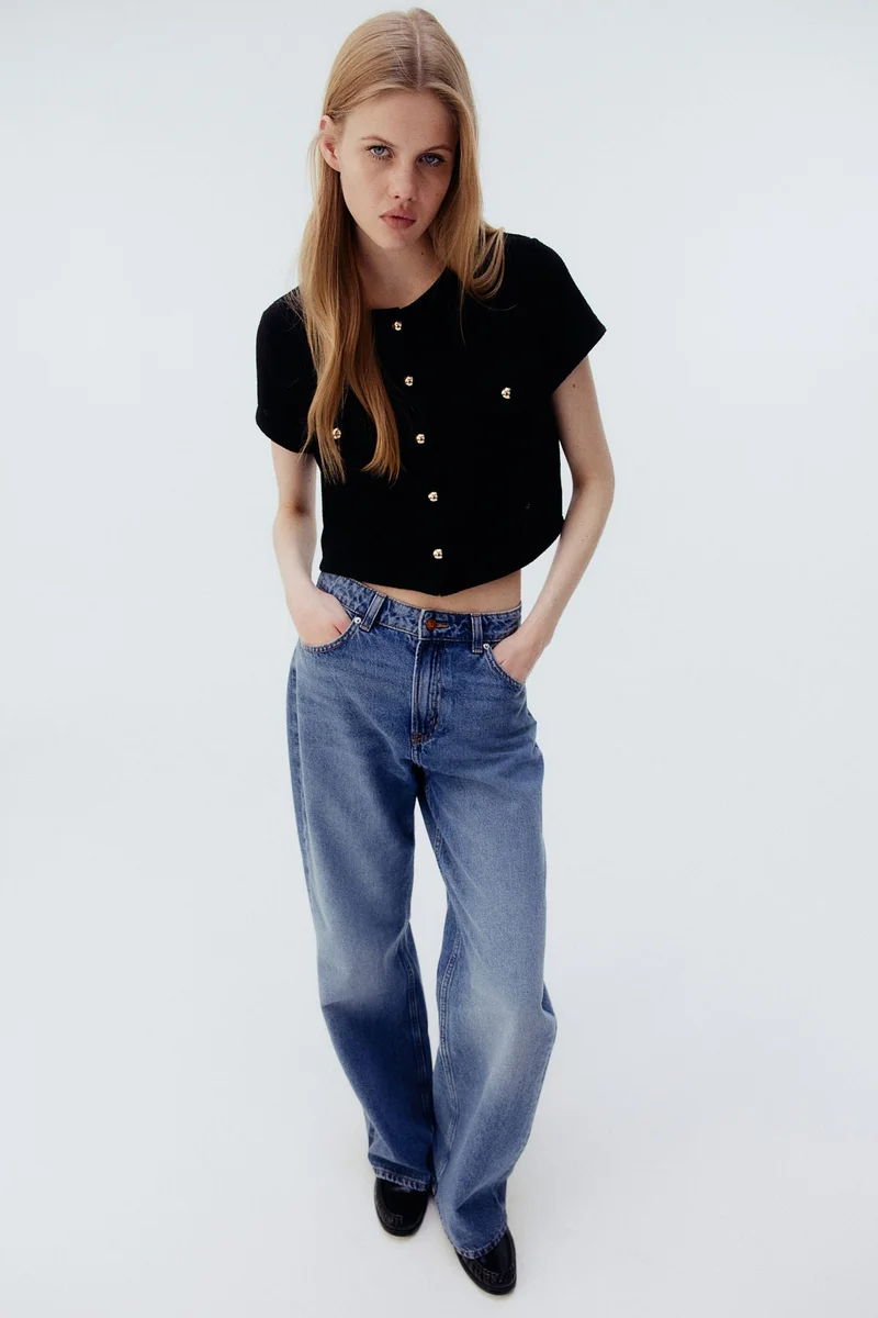 اتش اند ام Waffled jersey top