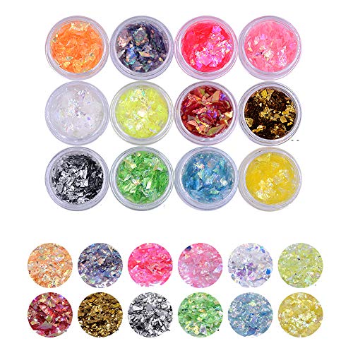 YesLady Nail Art Glitter Mylar Slices Irregular Sequins Glass Pieces Foil flakes Decoration 12 Colors - Image 1