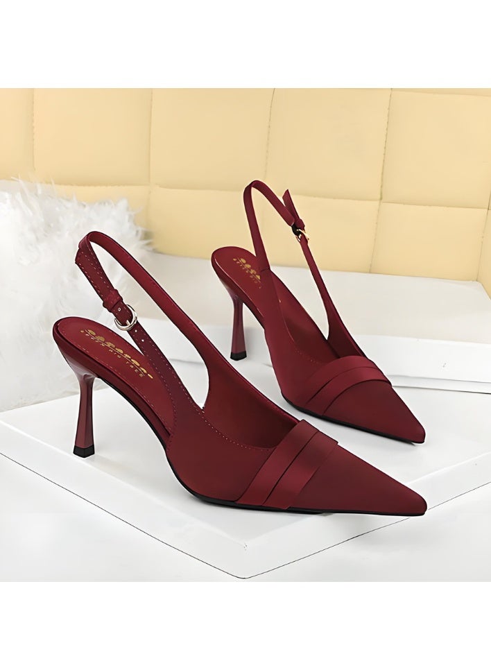 بيج تري المرأة مغلقة موجهة إصبع القدم مضخات سلينغباك ستيليتو كعب عالي الصنادل النبيذ الأحمر 9 سم - Image 2