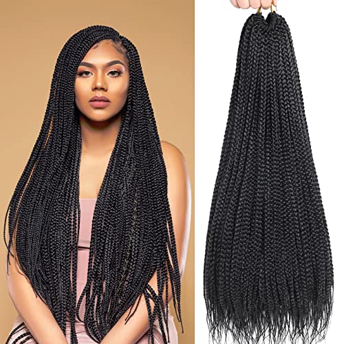 Chicmoi Box Braid Crochet Hair 24 Inch Crochet Braids 144 Strands Crochet Box Braids Pre Looped Crochet Hair Extension for Black Women Knotless Black Color Chicmoi (1B, 24 inch box braids 6 pack) - Image 1