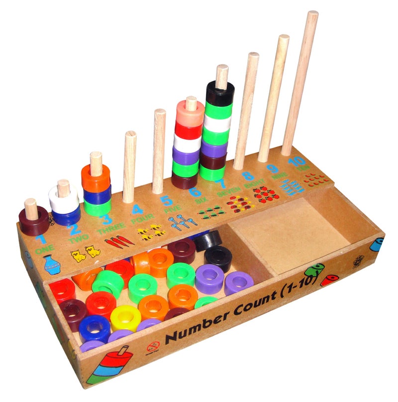 Skillofun Number Count (1-10) Multi Color Kids, non-toxic eco-friendly wooden material - engages children in safe learning through numbers and colors, promises secure environment for early development - Image 1