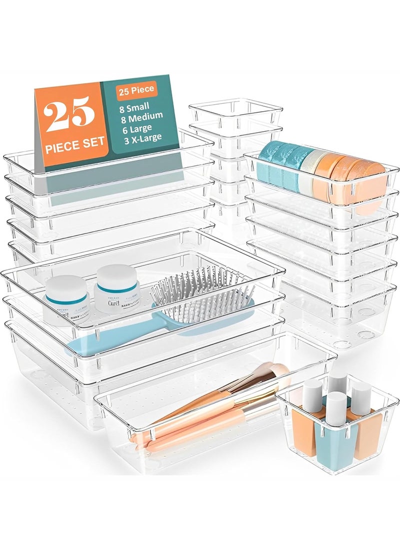Generic 25pcs Desk Drawer Organizers Trays Set,Clear Plastic Storage Bins Bathroom Drawer Tray, Dividers Vanity & Accessories trays, Organizer for Bedroom Dresser Makeup Jewelries, kitchen, office.  - Image 1