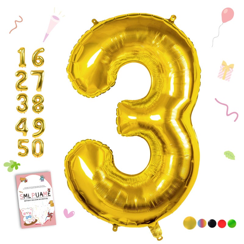 Smlpuame 40 inch Number Balloon 0-9 Gold Large Number 3 Balloons,Digital Balloons for Birthday Party Celebration Decorations Supplies, Helium Foil Number Balloons for Wedding Anniversary - Image 1