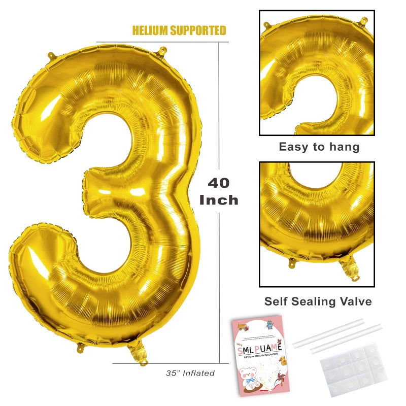 Smlpuame 40 inch Number Balloon 0-9 Gold Large Number 3 Balloons,Digital Balloons for Birthday Party Celebration Decorations Supplies, Helium Foil Number Balloons for Wedding Anniversary - Image 5