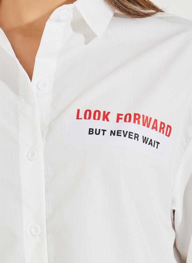 Styli Oversized Slogan Print Buttoned Shirt with Long Sleeves  - Image 3