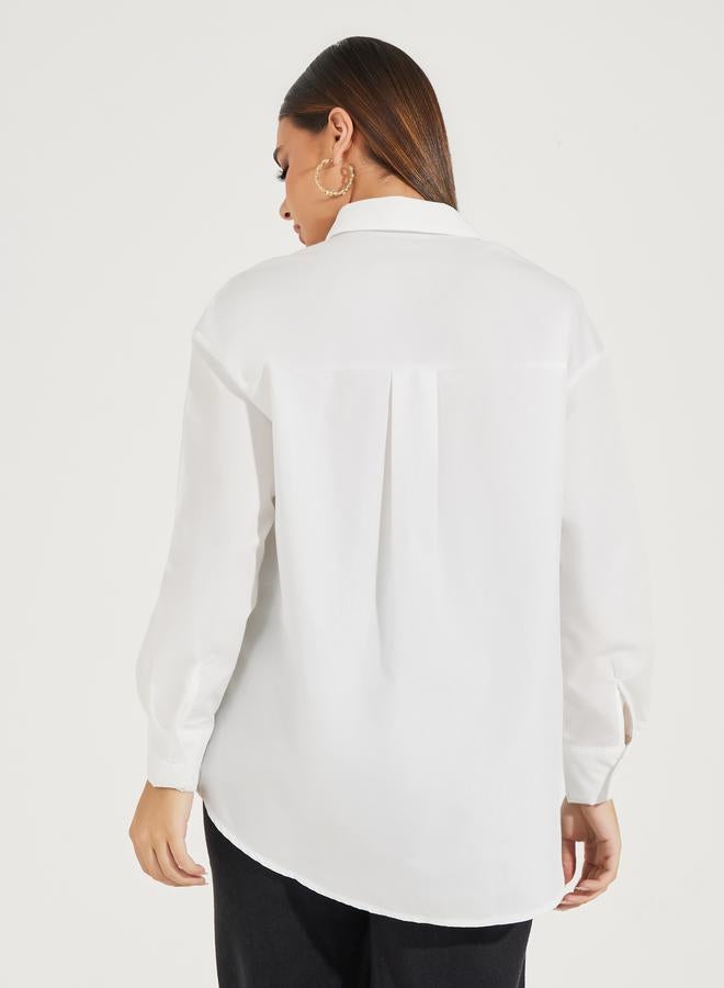 Styli Oversized Slogan Print Buttoned Shirt with Long Sleeves  - Image 4