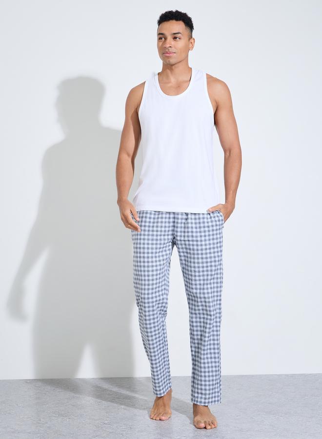 Styli Navy Blue Checked Full Length Straight Leg Pyjama Pants - Image 2