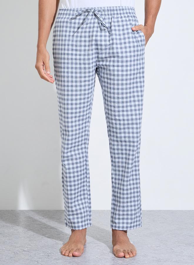 Styli Navy Blue Checked Full Length Straight Leg Pyjama Pants - Image 1
