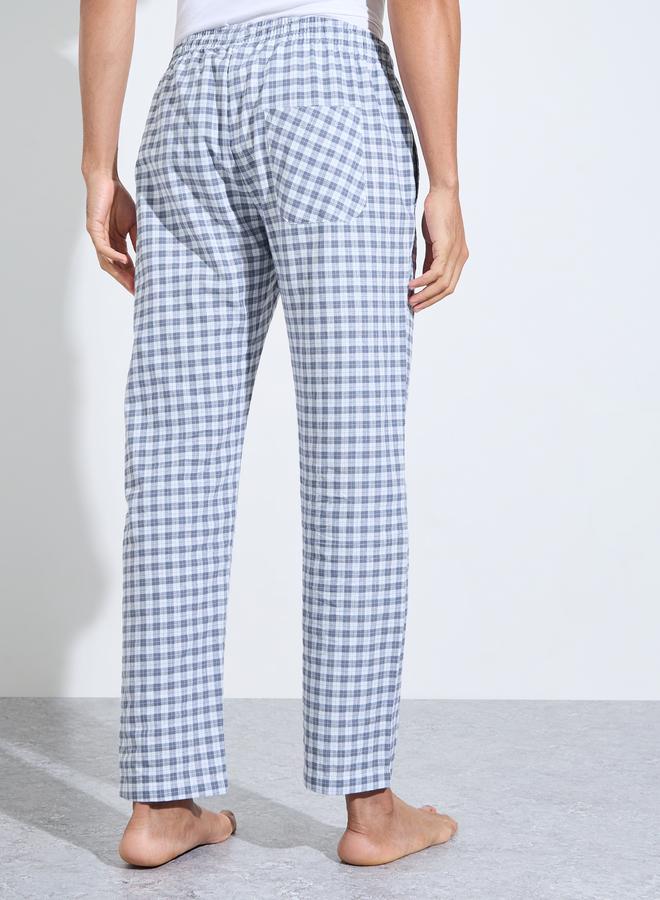 Styli Navy Blue Checked Full Length Straight Leg Pyjama Pants - Image 4