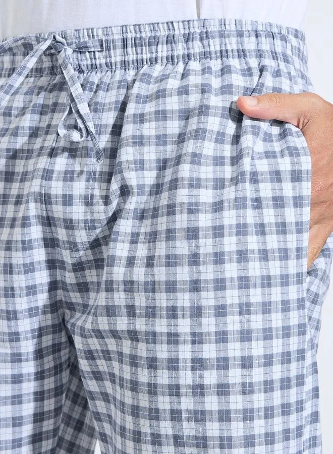 Styli  Navy Blue Checked Full Length Straight Leg Pyjama Pants for Men | Best Price UAE