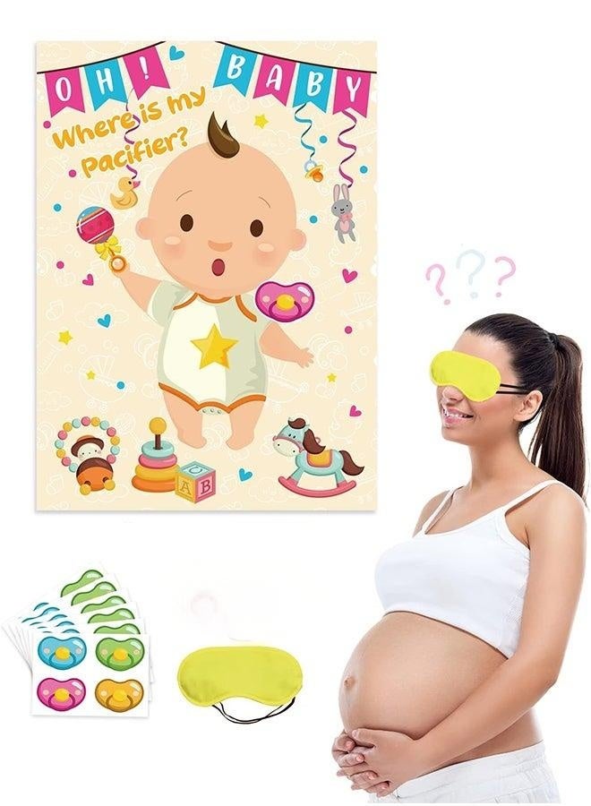 Pin The Pacifier on The Baby Poster, Party Games for Adult, Gender Reveal Decorations Cute Baby Shower Party Decorations - Image 1