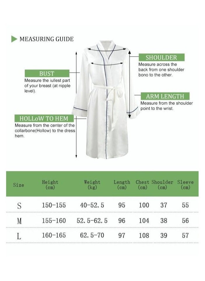 Women's Bathrobe Light Luxury Ice Silk Satin Cooling Nightgown Wrapping Design Breathable Skin-friendly Bathrobe White  - Image 2