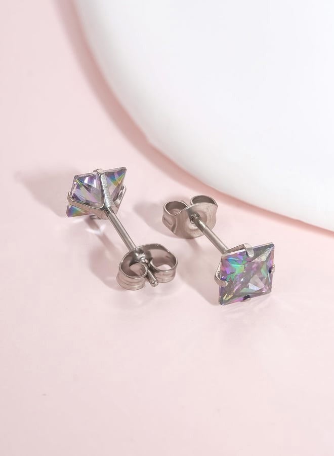 limerencia Hypoallergenic G23 Titanium Earrings, F136 Implant Grade Pure Titanium Medical, Suitable for Sensitive Ears with Birthstone Crystals CZ Simulated Diamonds (Rainbow Quartz) - Image 5